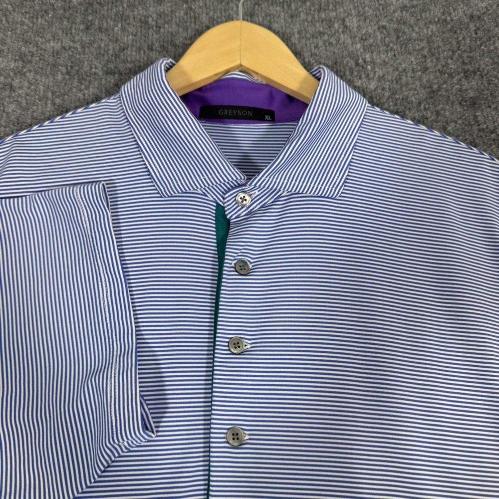 Greyson Golf Polo Shirt Striped Performance Mens XL Blue White EUC